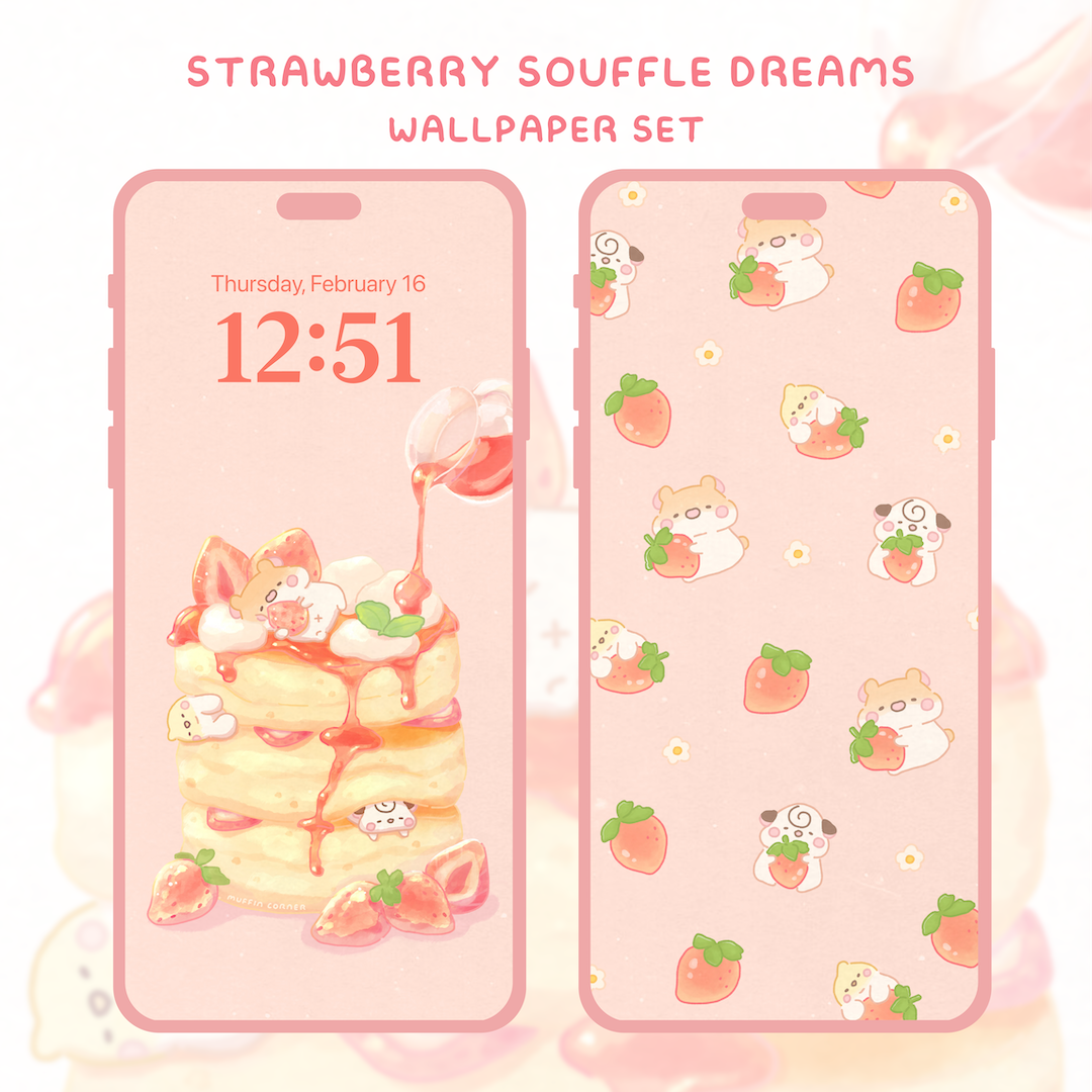 Digital Wallpaper Set - Strawberry Souffle Dreams