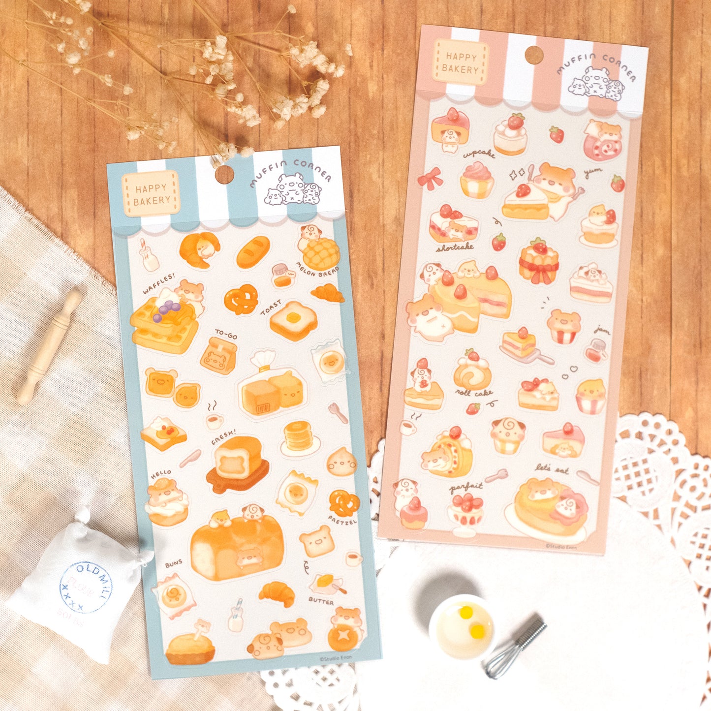 Happy Bakery - Hoja de pegatinas de postres de fresa