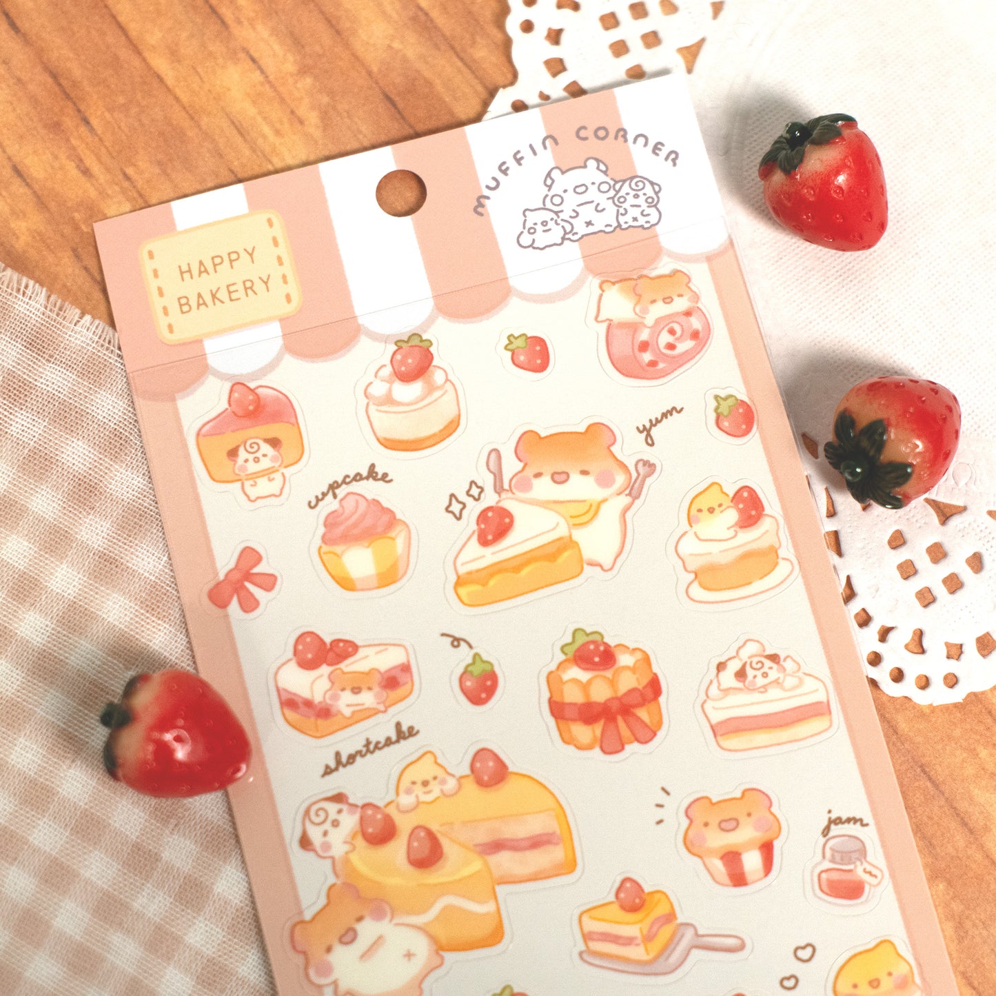 Happy Bakery - Hoja de pegatinas de postres de fresa